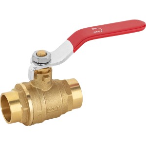 Lötkugelhahn Messing 22 mm mit rotem Hebel für Heizungsinstallation.