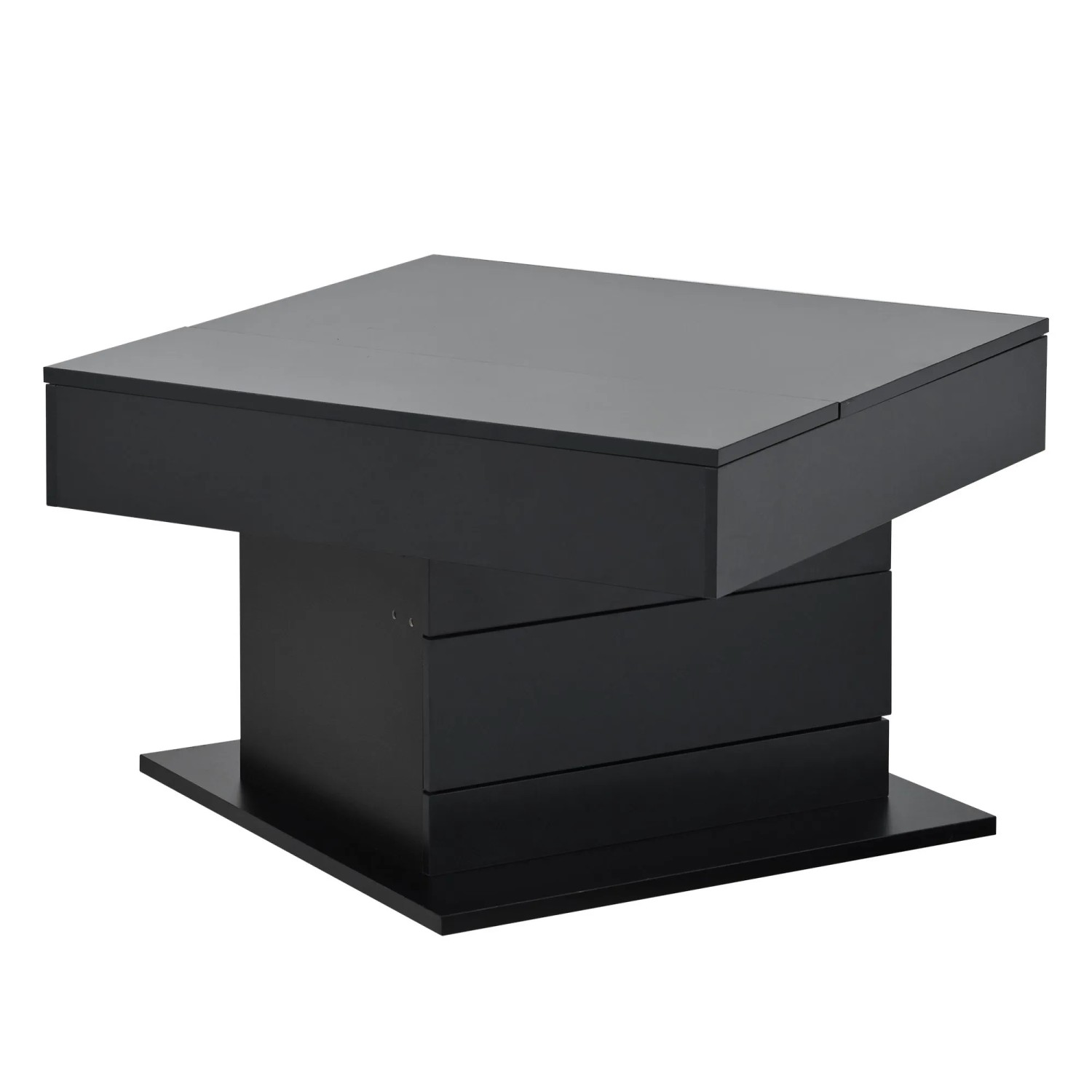 okwish Couchtisch mit Drehbar Tischplatte Schublade Stauraum 70x70x45cm Schwarz