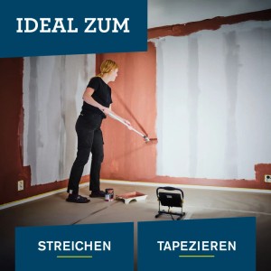 Rapid LED-Arbeitsleuchte beleuchtet Malerarbeiten. Helles, blendfreies Licht für präzises Streichen und Renovieren.