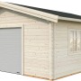 Palmako Holzgarage Roger, braun, mit Sektionaltor, Fenster und Tür. Fertiggarage aus Holz.