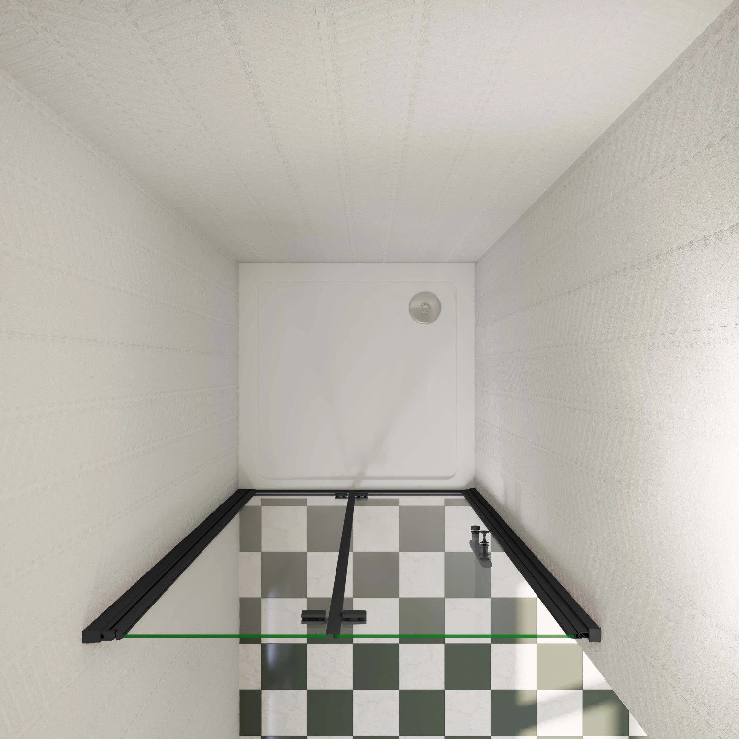 AICA Falttür Dusche mit schwarzem Rahmen, 6mm ESG Glas, NANO-Beschichtung, ohne Duschtasse.