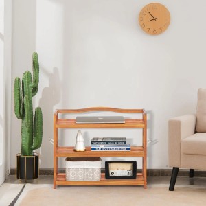 Costway Schuhregal mit Seitlichen Metallhaken & 3 Ebenen Akazienholz