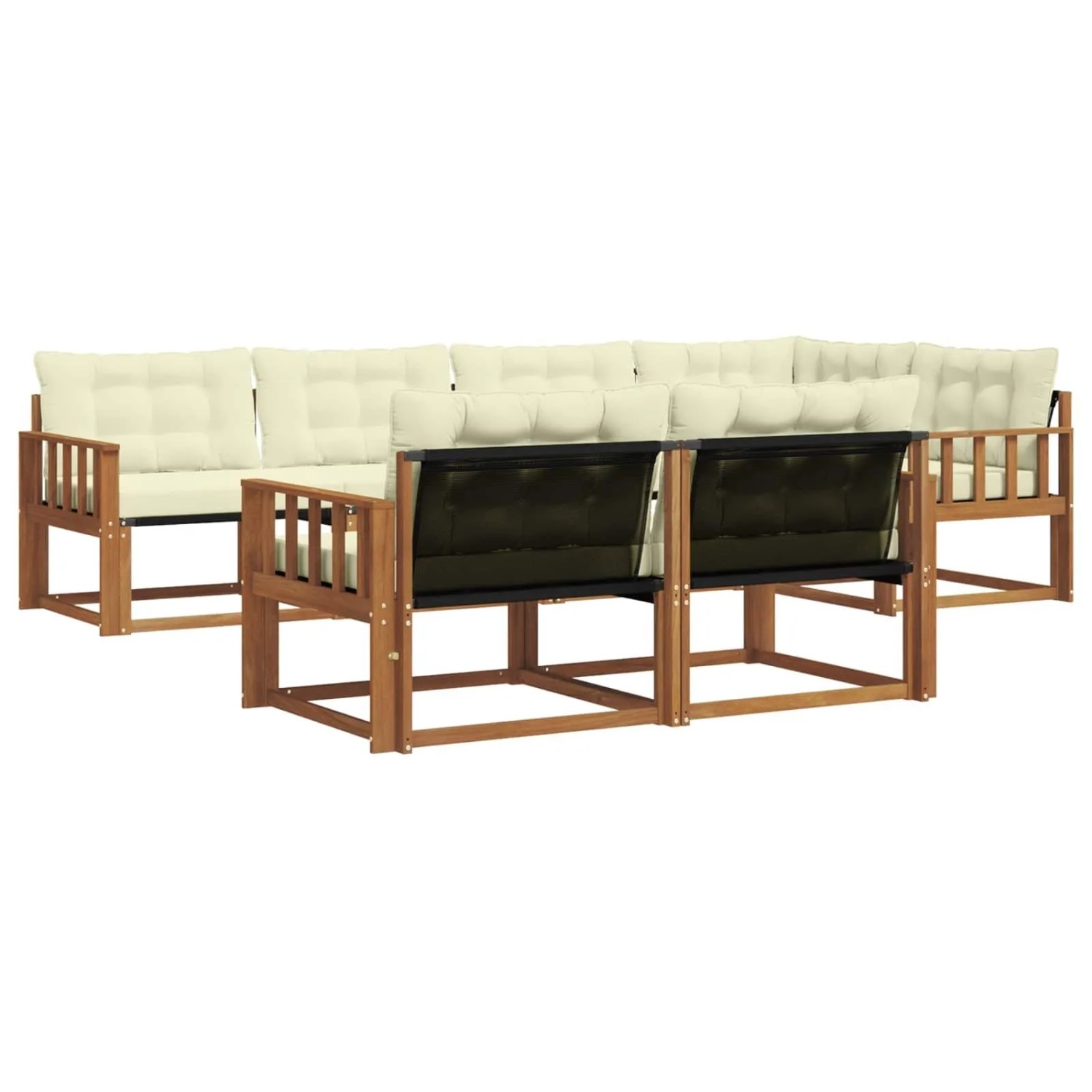 vidaXL Outdoor-Sofagarnitur mit Kissen 7-Tlg Natur und Creme 3369549
