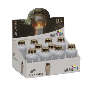 10er Pack Marelida LED Grabkerzen, flackernd, 1000h Leuchtdauer, weiß mit goldenem Deckel.