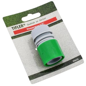 Tifler Wasserstop 1/2 Zoll Schlauchstück mit Stop für Gartenschlauch, grün/grau.
