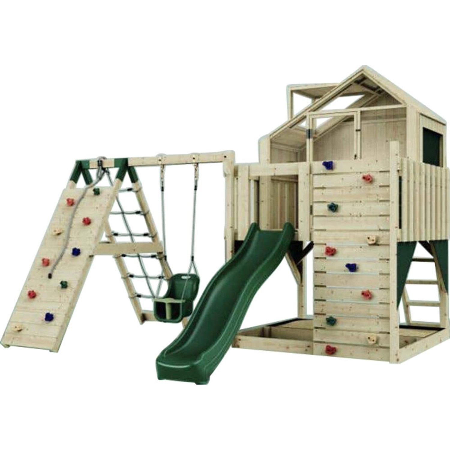 PolarPlay Spielturm Anika Babyschaukel Kletterwand Rutsche Grün günstig online kaufen