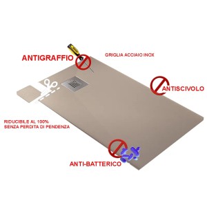 Beige Frascio Duschwanne 70x200 cm mit Gitterlinie und Abfluss. Slim Design für moderne Duschen.