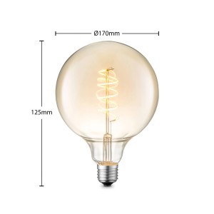 Lucande LED Lampe E27 G125, 4W, amberfarbenes Glas, spiralförmiges Filament.