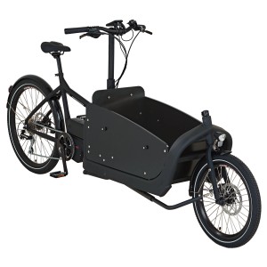 Schwarzes Prophete E-Bike Cargo 22.ETL.20 mit Transportbox und LED-Beleuchtung.