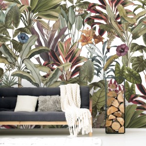 Art for the Home Fototapete Leonie, florales Muster mit tropischen Blättern und Blüten.