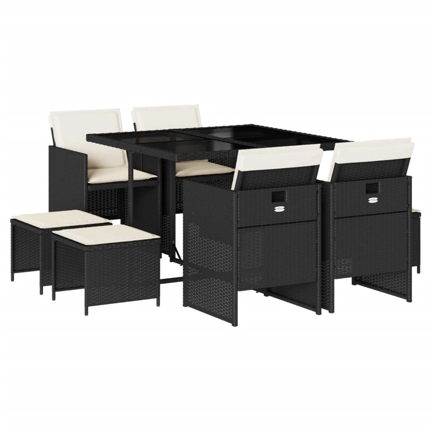 vidaXL 9-Tlg Garten-Essgruppe mit Kissen Schwarz Poly Rattan 3210594 günstig online kaufen