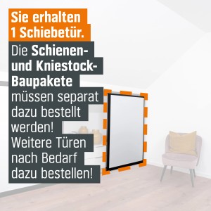Kniestock Schiebetür-Baupaket mit schwarzem Profil und weißer Tür (1022x1400mm) für Dachschrägen.