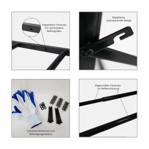 Details des PROREGAL Reifenregals CARRERO: Klappbar, verstellbar, mit Zubehör für die Wandmontage.