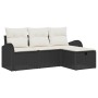 Schwarzes 4-teiliges Garten-Sofa-Set aus Polyrattan mit Kissen von vidaXL.