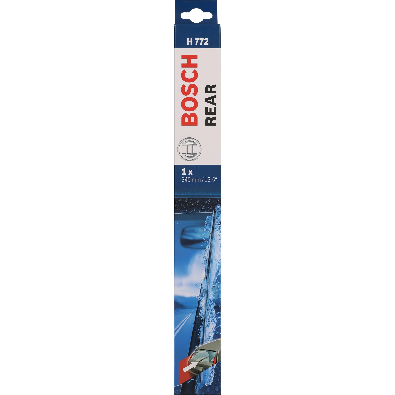Bosch Heck Scheibenwischer H772 in Verpackung, für klare Sicht bei Regen.