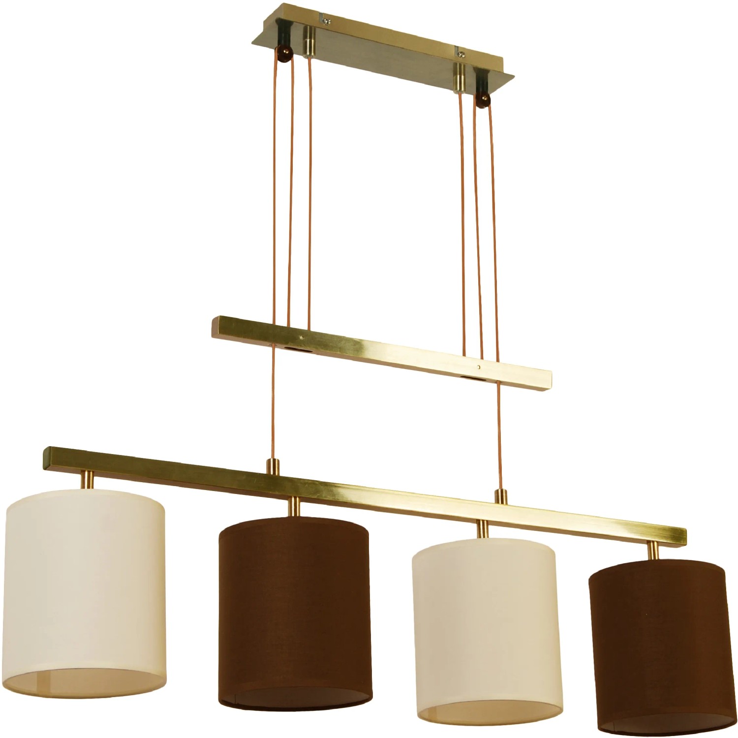 Näve Pendelleuchte Tilde, 4-flammig, braun-beige, mit messingfarbenem Gestell.