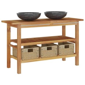 vidaXL Waschtisch mit Marmorwaschbecken Schwarz Massivholz Teak 3096586