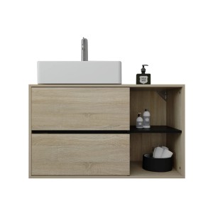 ML-Design Waschbeckenunterschrank, hängend, braun-schwarz, 100x60x45,5 cm. Badezimmermöbel mit zwei Schubladen.