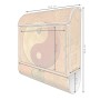 Weißer Banjado Design Briefkasten mit Yin Yang Motiv und Zeitungsfach, pulverbeschichtet.