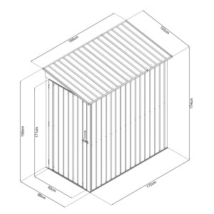 Skizze Floraworld Metall-Gerätehaus Anthrazit 1,69 m² mit Maßangaben.