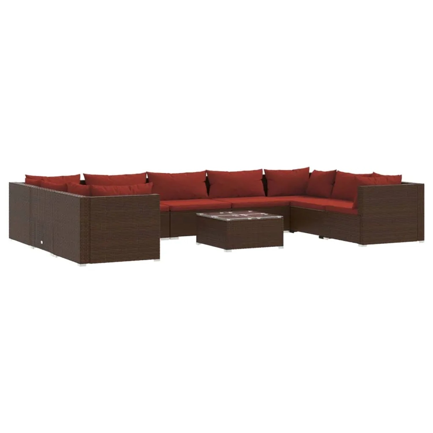 vidaXL 10-Tlg Garten-Lounge-Set mit Kissen Poly Rattan Braun 3101979