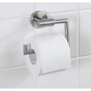 Wenko Toilettenpapierhalter Bosio, Edelstahl, silber matt mit Toilettenpapierrolle.