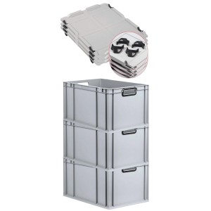 PROREGAL SuperSparSet 3x Eurobox Nextgen Color Mit Auflagedeckel HxBxT 32x40x60cm 65 Liter Grau Griffe Schwarz Offen Eurobehälter Transportbox