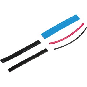 15-teiliges Schrumpfschlauch-Set in Schwarz, Rot und Blau für Kabelisolierung und -schutz.