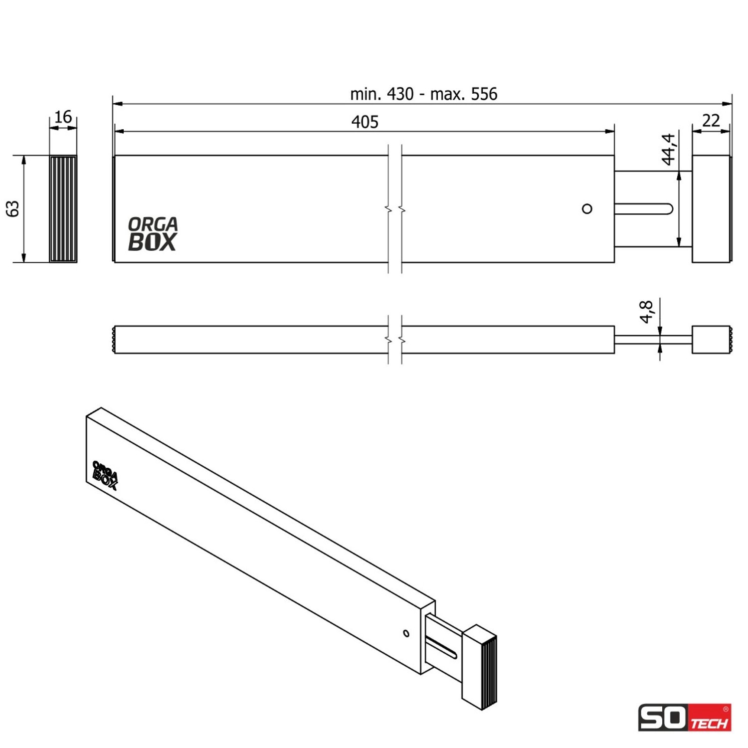 SOTECH 4-Teiliges ORGA-BOX Bambus Schubladen Trennsystem 430 bis 556 mm Höhe 63 mm mit Federmechanismus_5