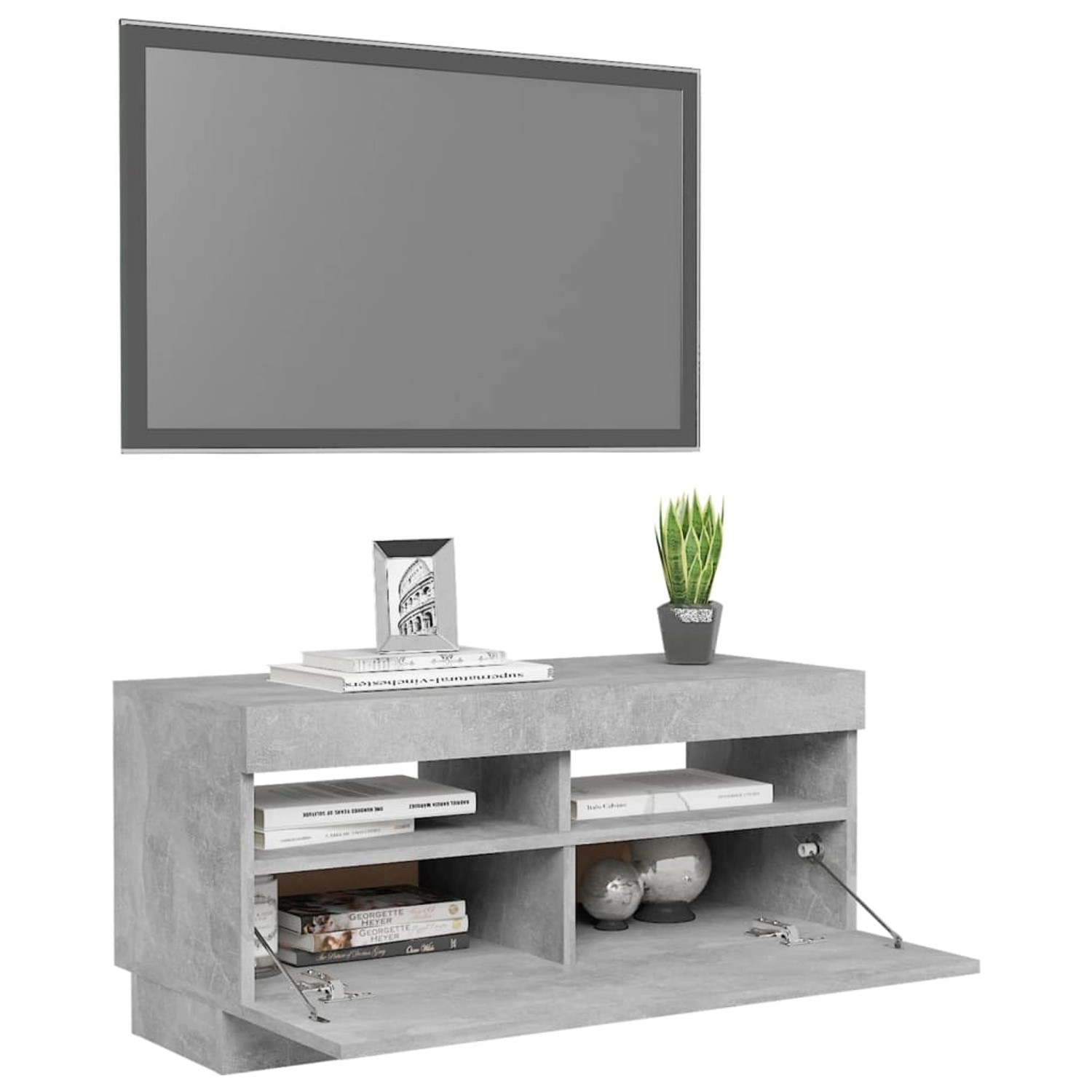 VidaXL TV-Schrank, Betongrau, 80x35x40 cm, mit LED-Beleuchtung und offenen Fächern. Wohnwand.