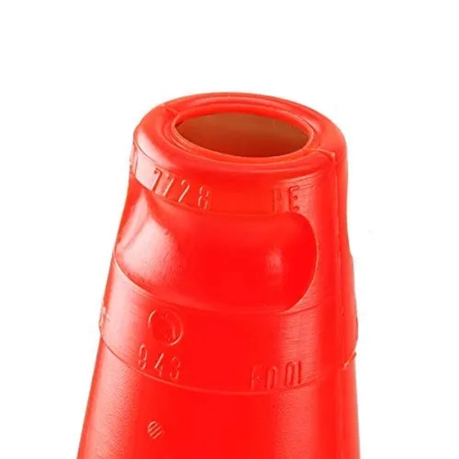 Detailaufnahme: Roter UvV Bigfoot Leitkegel, 500 mm, mit Reflexfolie Typ A für Baustellenabsicherung.