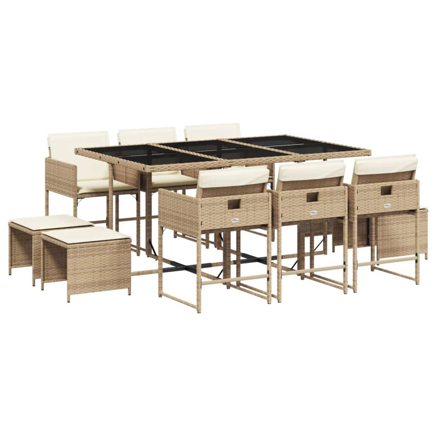 vidaXL 11-Tlg Garten-Essgruppe mit Kissen Beige Poly Rattan 3211330 günstig online kaufen