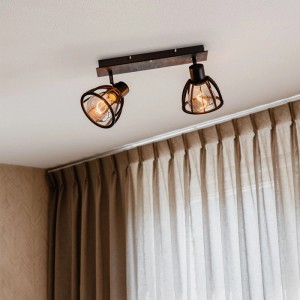 Schwarze, industrielle QAZQA Deckenlampe Fotu mit zwei Leuchten und E27 Fassung.