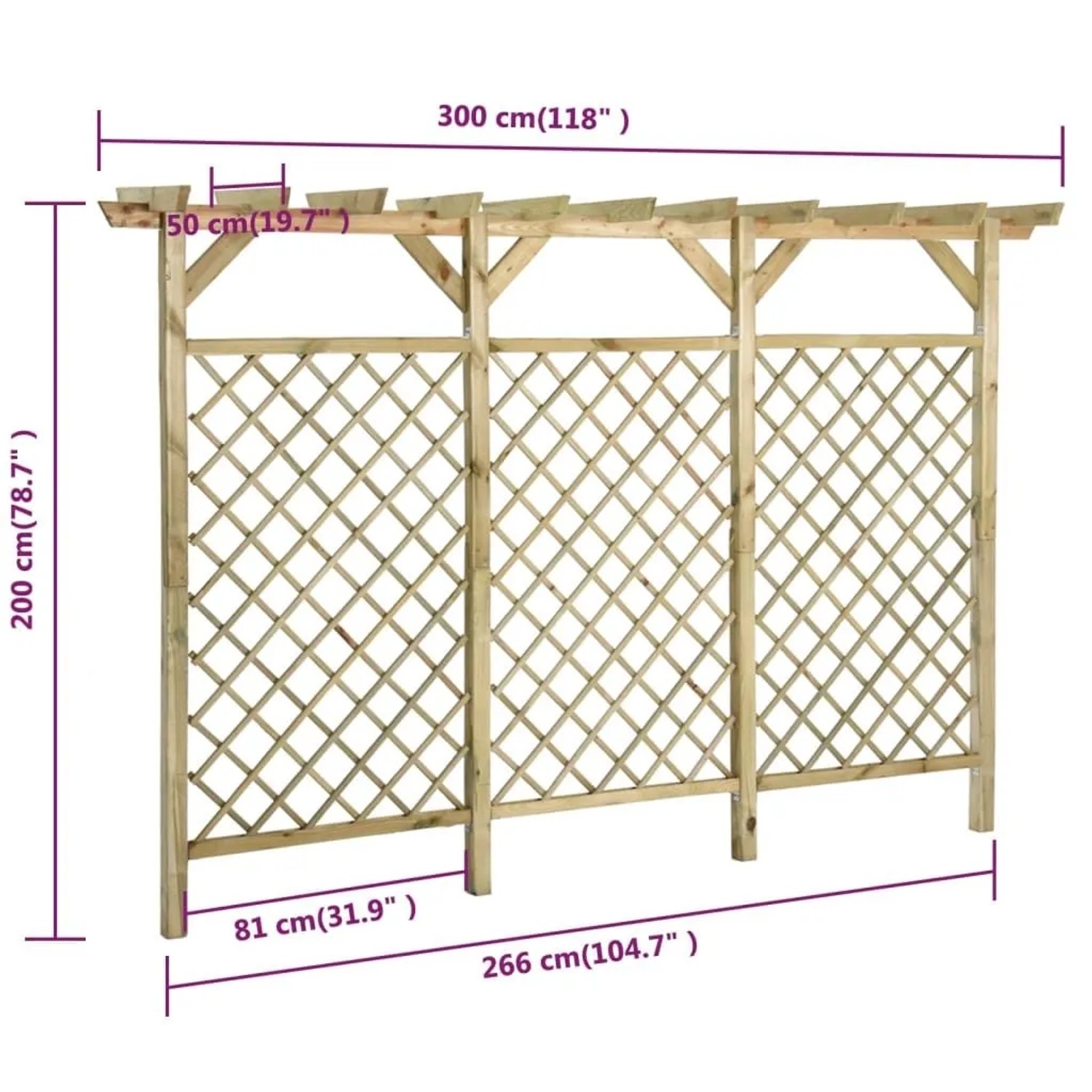 Freistehende Holz Pergola GITTO 3x2m aus Kiefernholz mit Rankhilfe für Garten und Terrasse.