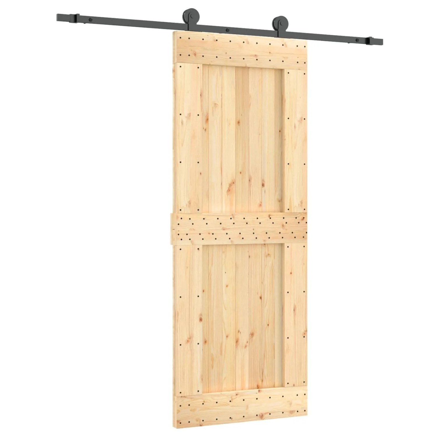 vidaXL Schiebetür Natur und Schwarz 80 x 210 cm Massivkiefer 3444993