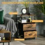 Rustikal-braune HOMCOM Kommode/Sideboard mit schwarzem Stahlrahmen, 2 Schubladen und 2 offenen Ablagen.