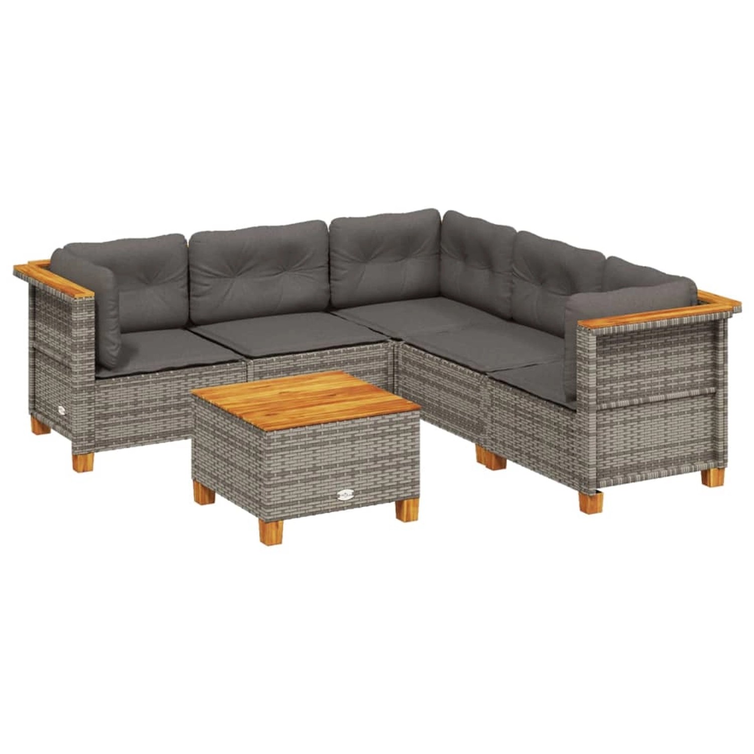 vidaXL 6-Tlg Garten-Sofagarnitur mit Kissen Grau Poly Rattan 3261828