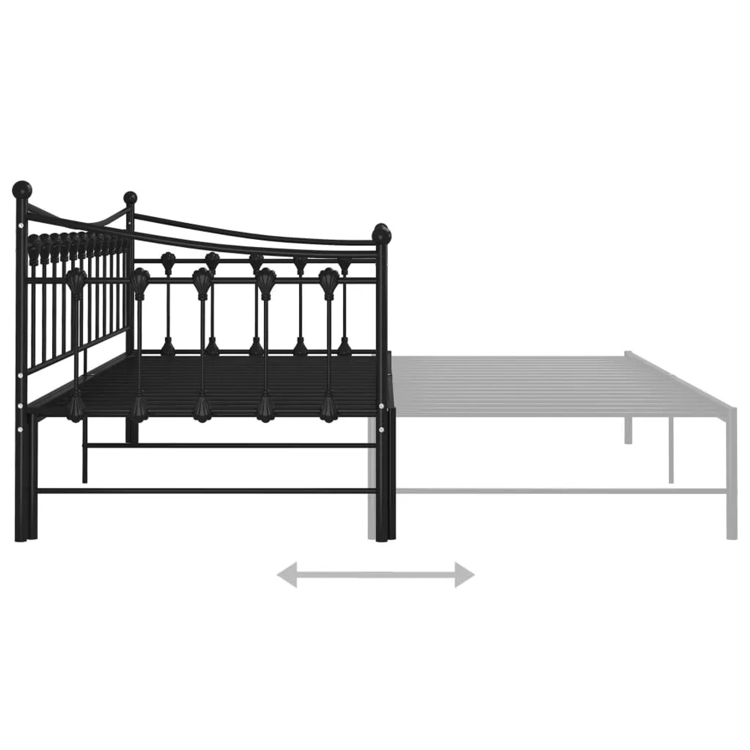 vidaXL Ausziehsofa Bettgestell, schwarz, Metall, 90x200 cm. Bett für Gäste oder als Tagesbett.