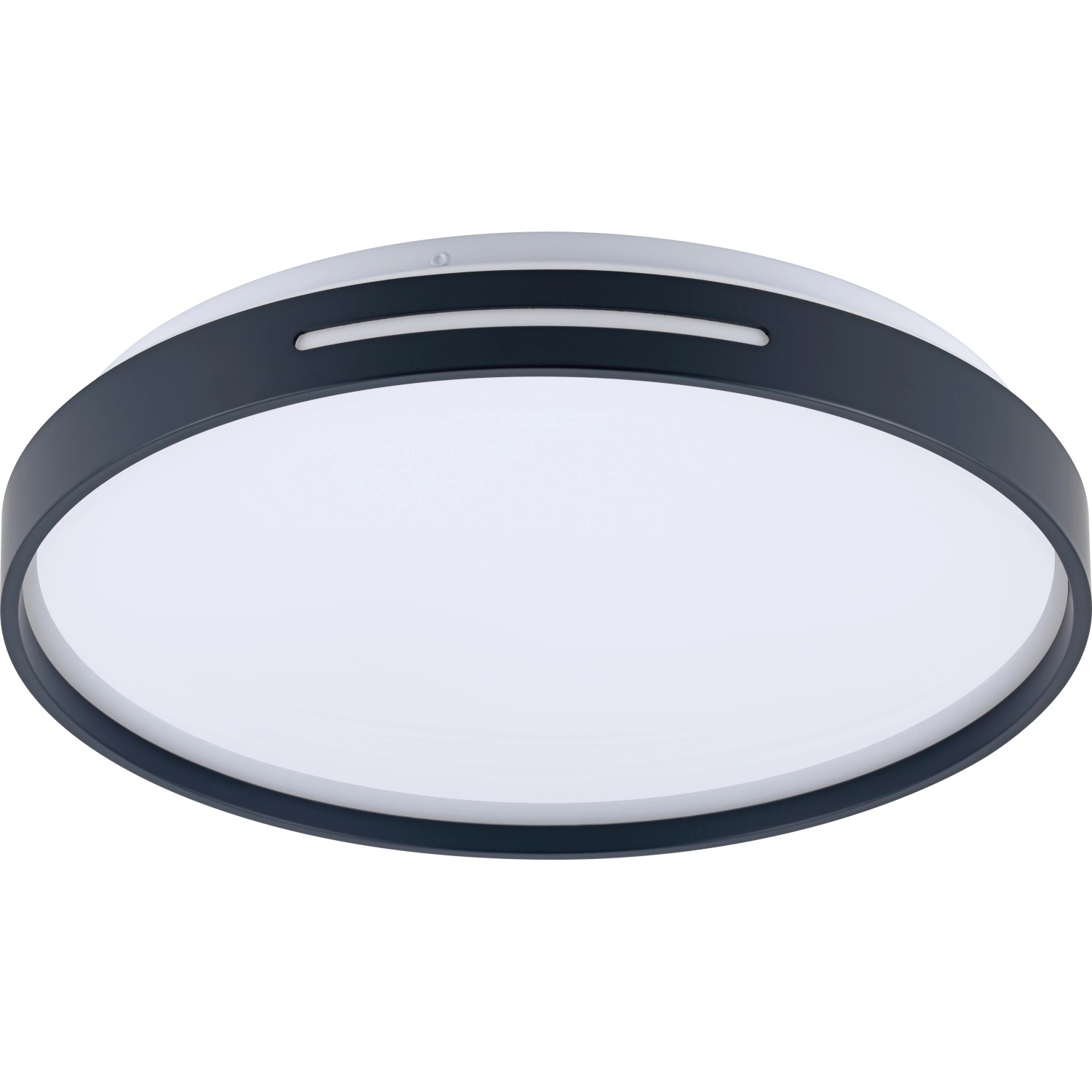 Moderne LED Deckenleuchte Caldirola in Anthrazit, Ø 38 cm. Runde Form mit weißer Abdeckung.