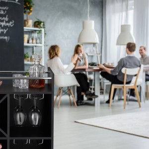 Relaxdays Weinregal Holzwerkstoff Schwarz mit Weinglashalter 96 cm x 63 cm x 35 cm 27 kg