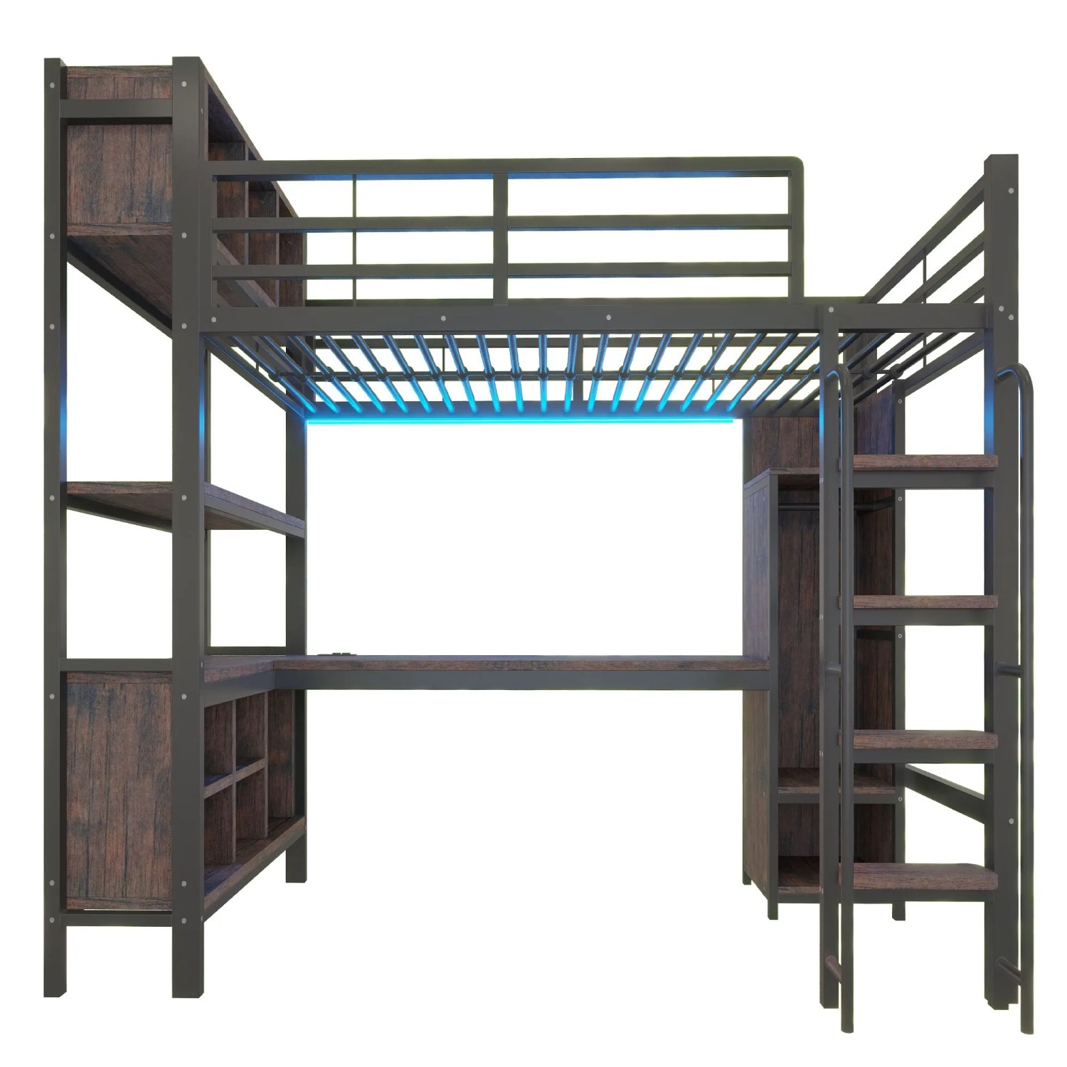 Merax Hochbett 90x200cm Gaming LED Schreibtisch Schwarz