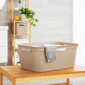 Rotho Wäschekorb Brisen, 41 l, Cappuccino, aus Kunststoff mit Lochmuster.