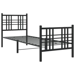 Schwarzes Metall Bettgestell (75x190 cm) mit Kopf- und Fußteil von vidaXL.