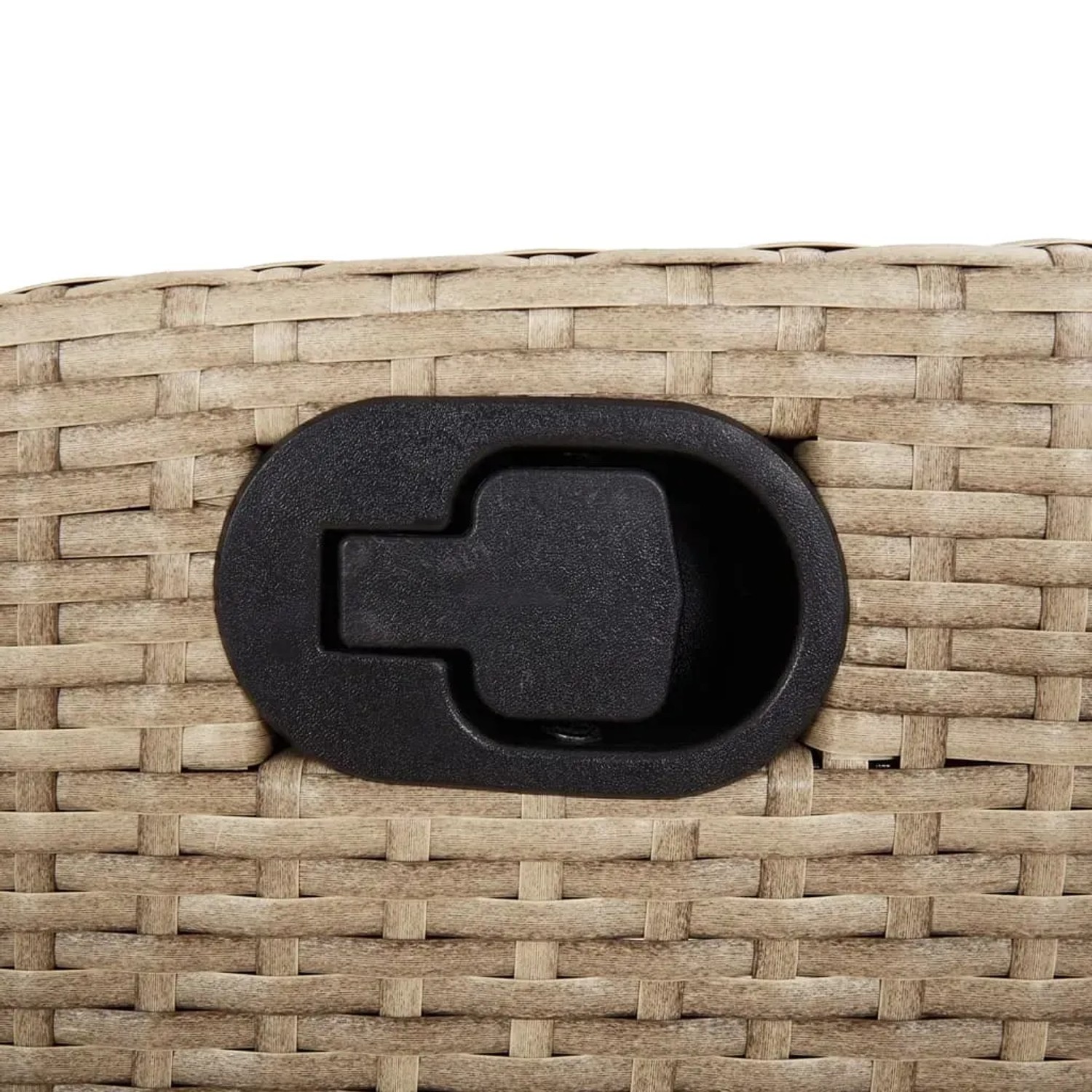 Detailaufnahme: Verstellbarer Griff am vidaXL Gartenstuhl aus Polyrattan, beige-meliert.