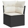 Schwarzes vidaXL Gartenmöbel Ecksofa aus Rattan mit weißen Kissen.