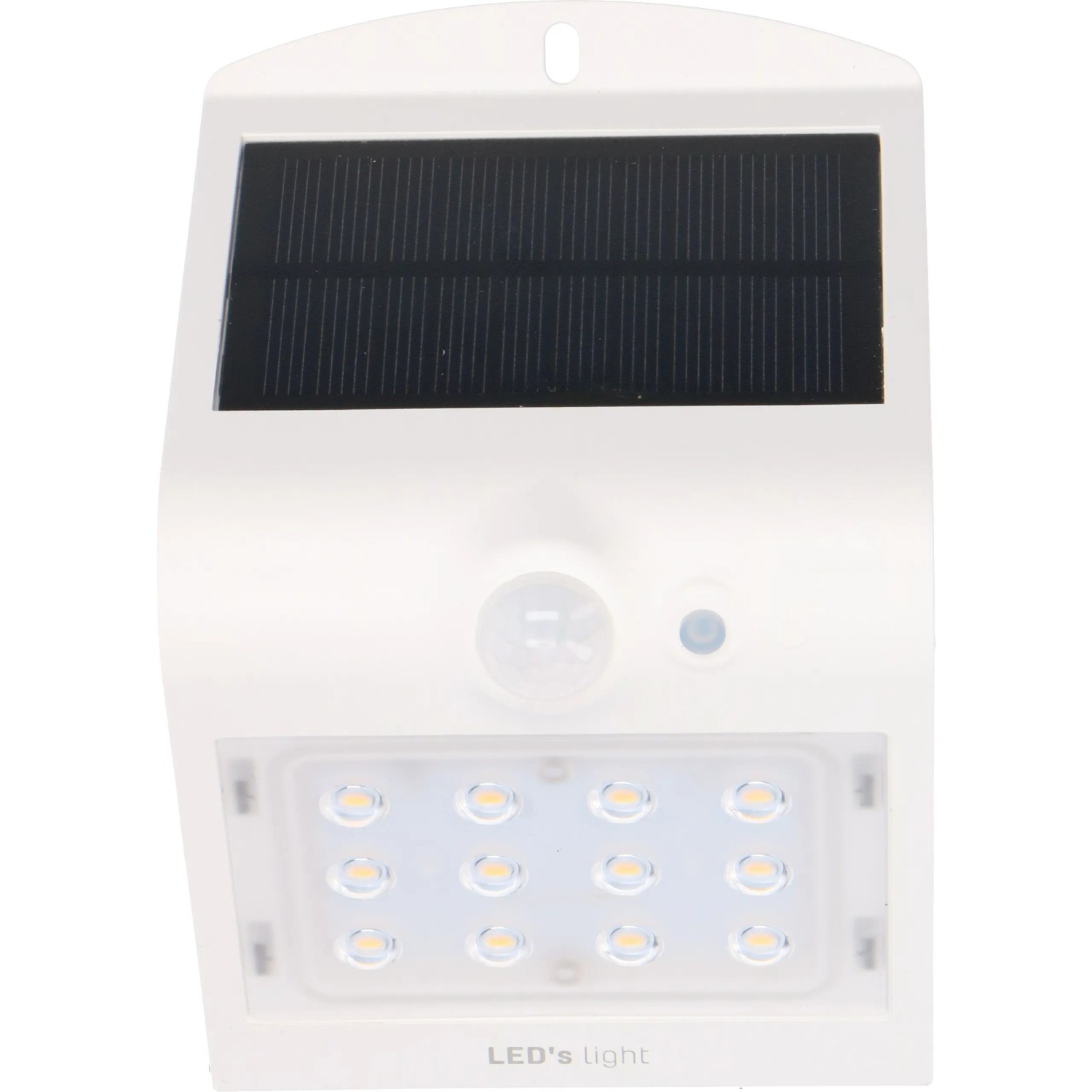 Weiße LED Solar-Außenleuchte mit Sensor. Flutlicht für Wandmontage.