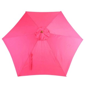 Offener pinker Sonnenschirm mit Seilzugmechanik, ideal für Garten und Terrasse.