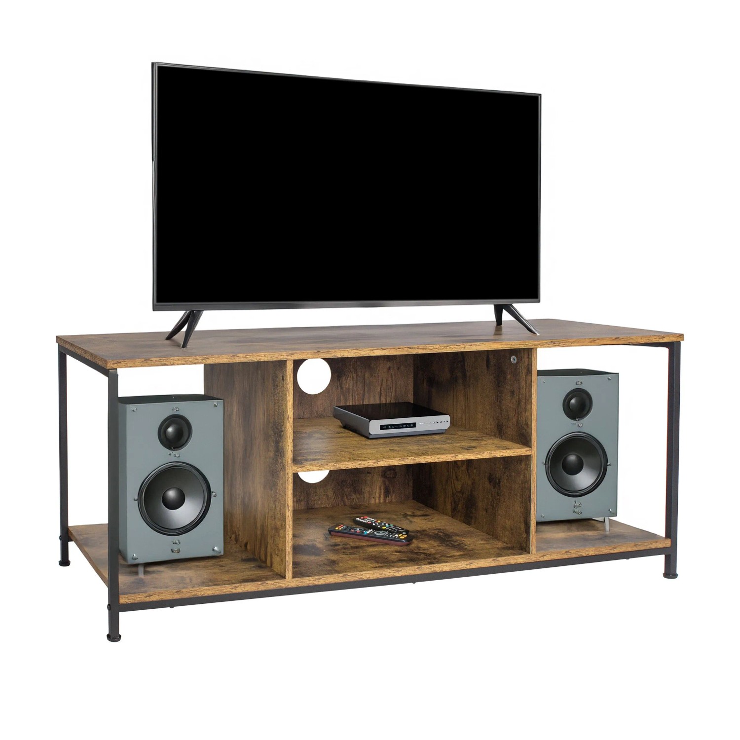Relaxdays TV Lowboard Holzwerkstoff Stahl Braun Schwarz Rutschfest Verstellbar 50 cm x 120 cm x 40 cm 15,7 kg