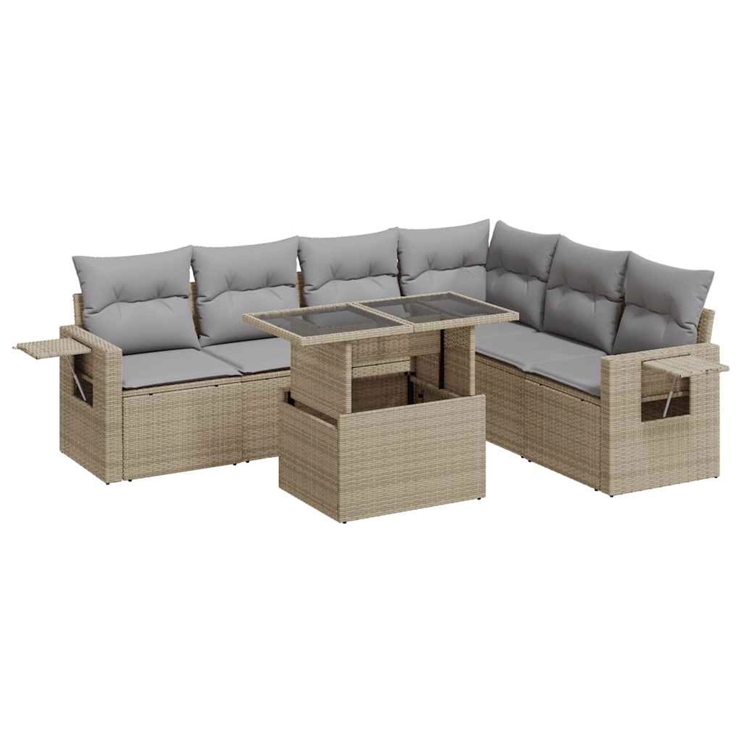 vidaXL 7-Tlg Garten-Sofagarnitur mit Kissen Beige Poly Rattan 3326490 günstig online kaufen