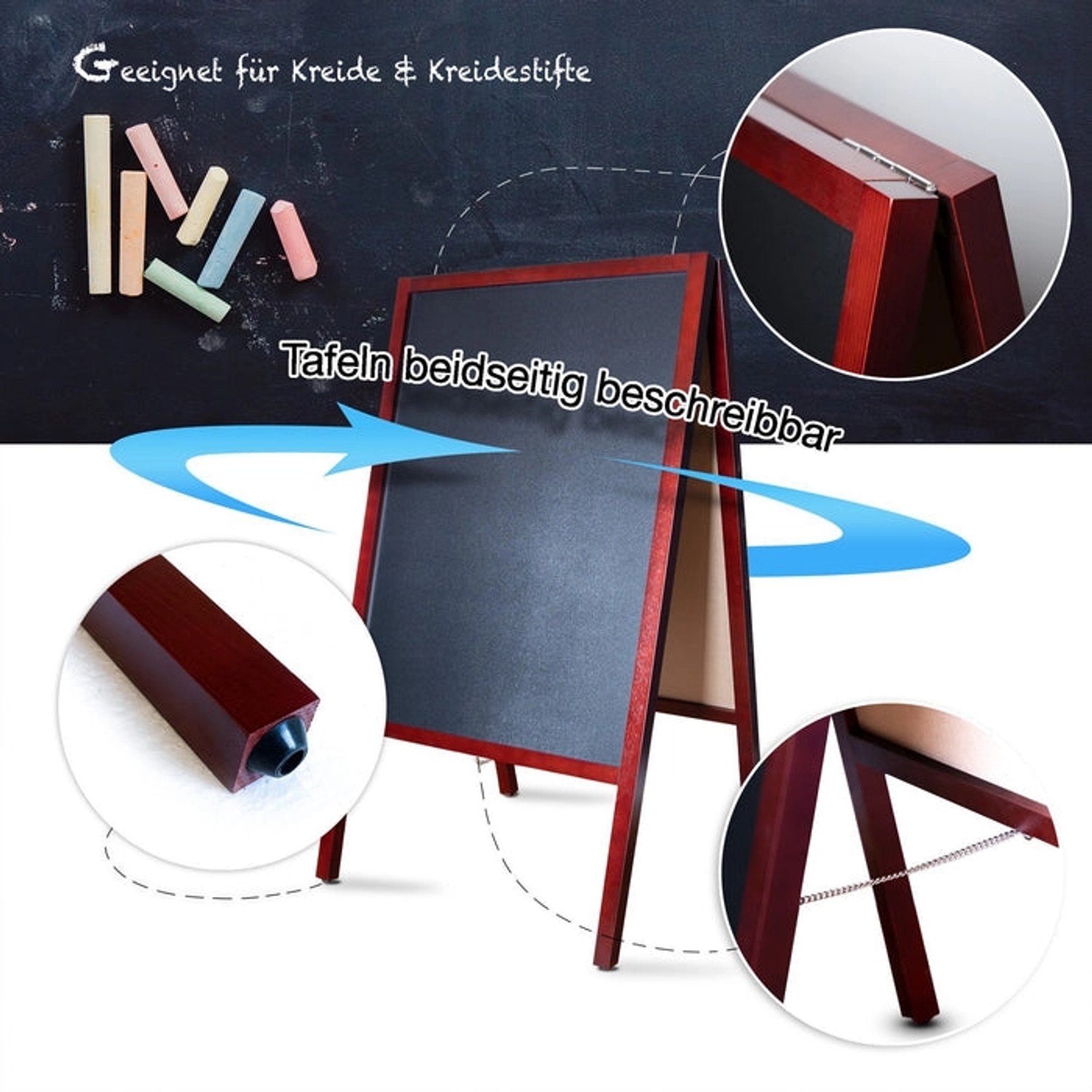 Brauner KARAT Kundenstopper Kreidetafel mit Holzrahmen, geeignet für Kreide und Kreidestifte.